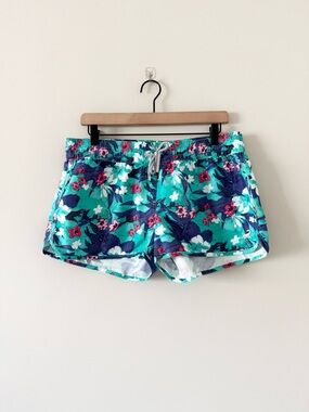 SurfCuz Beachrider 2.5" Board Running Shorts in Aqua Tropical Print Size 10/XL